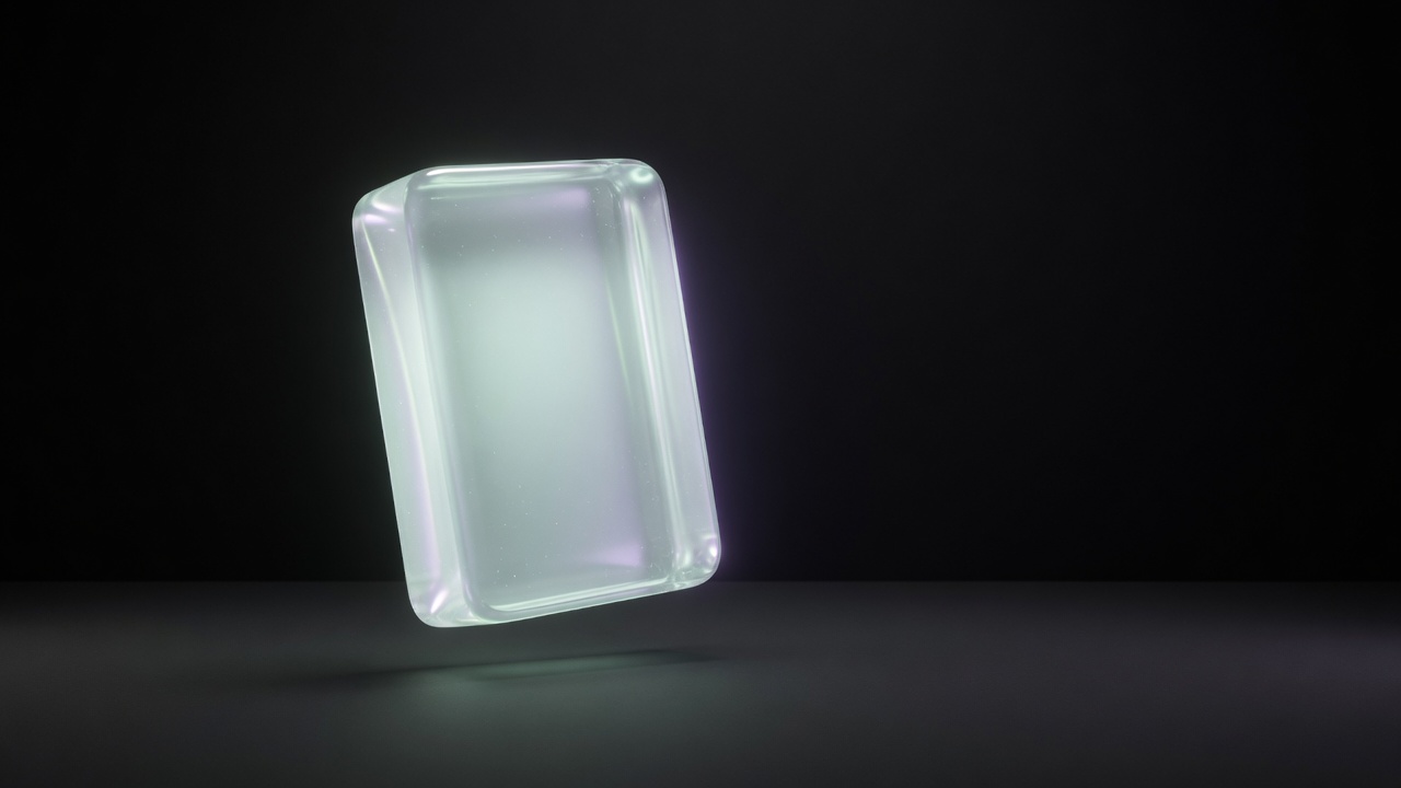 Luminous glass form in a black studio