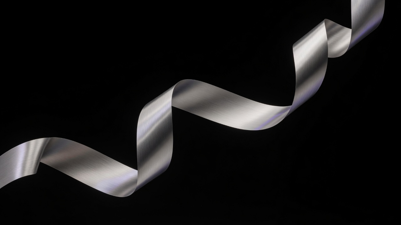 Brushed metal ribbon on a black field